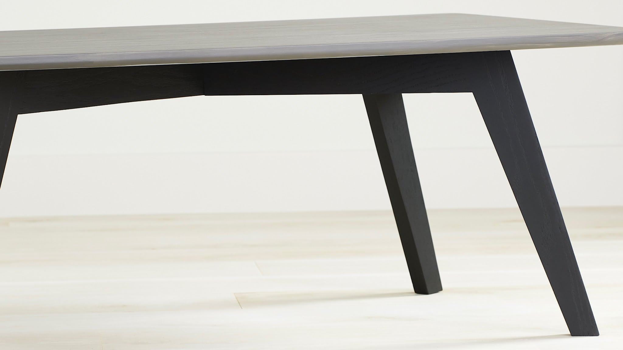 Rabbet Home 1003-20 Cocktail Table Grey Oak Top Ebonized Oak Legs Closeup 2