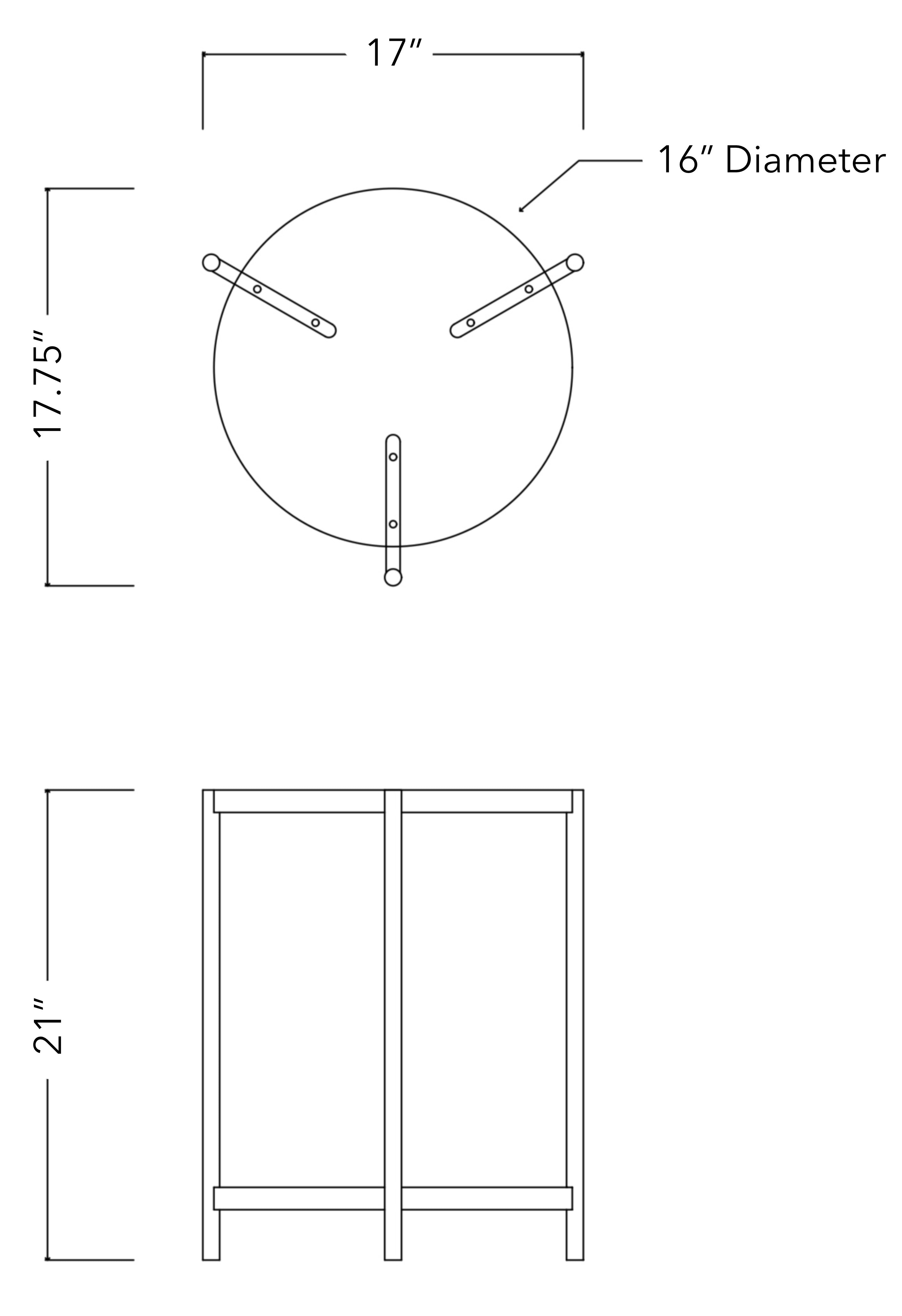 Rabbet Home 1004-10 Drinks Table dimensioned line drawing.