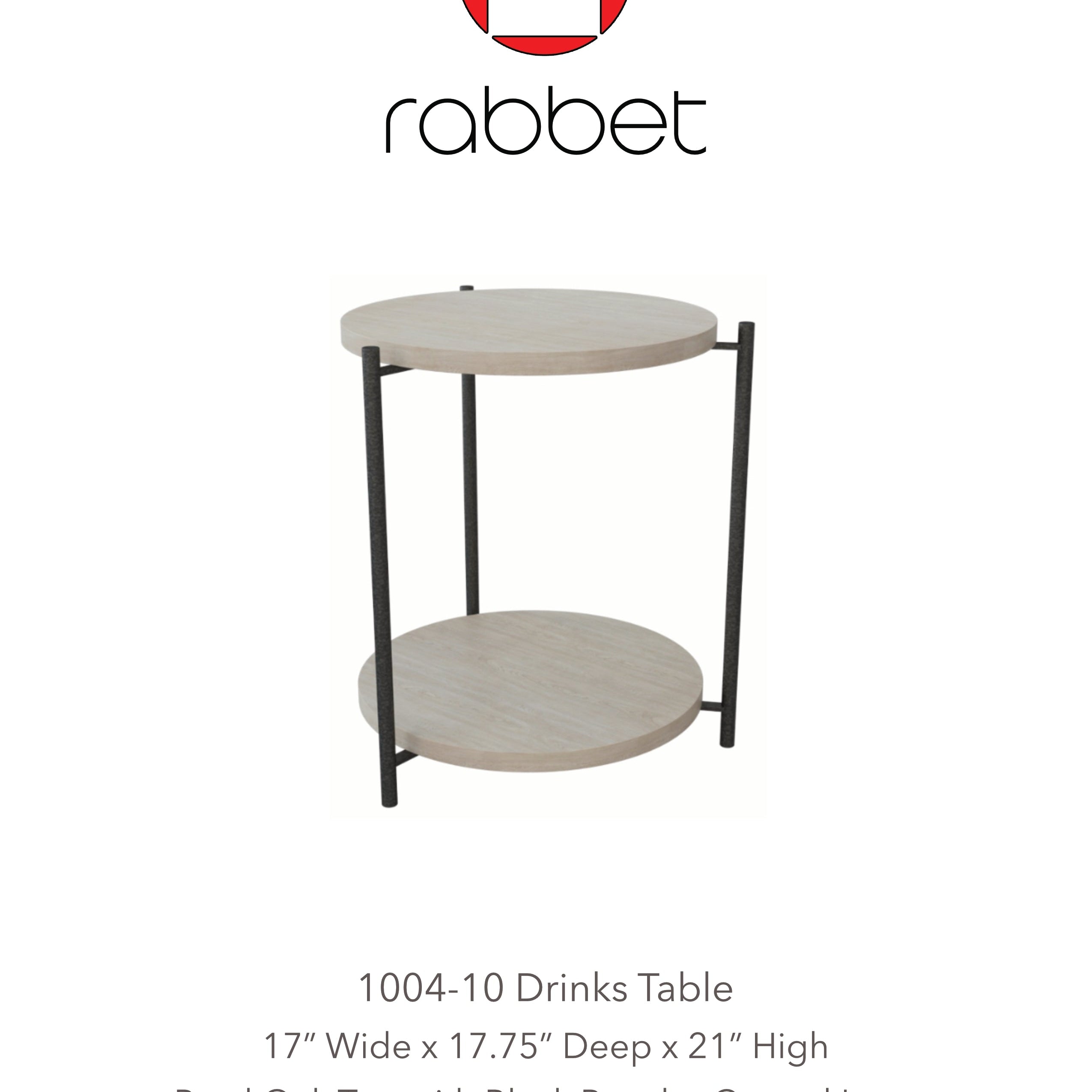 Rabbet Home 1004-10 Drinks Table tear sheet shown in Pear Oak.