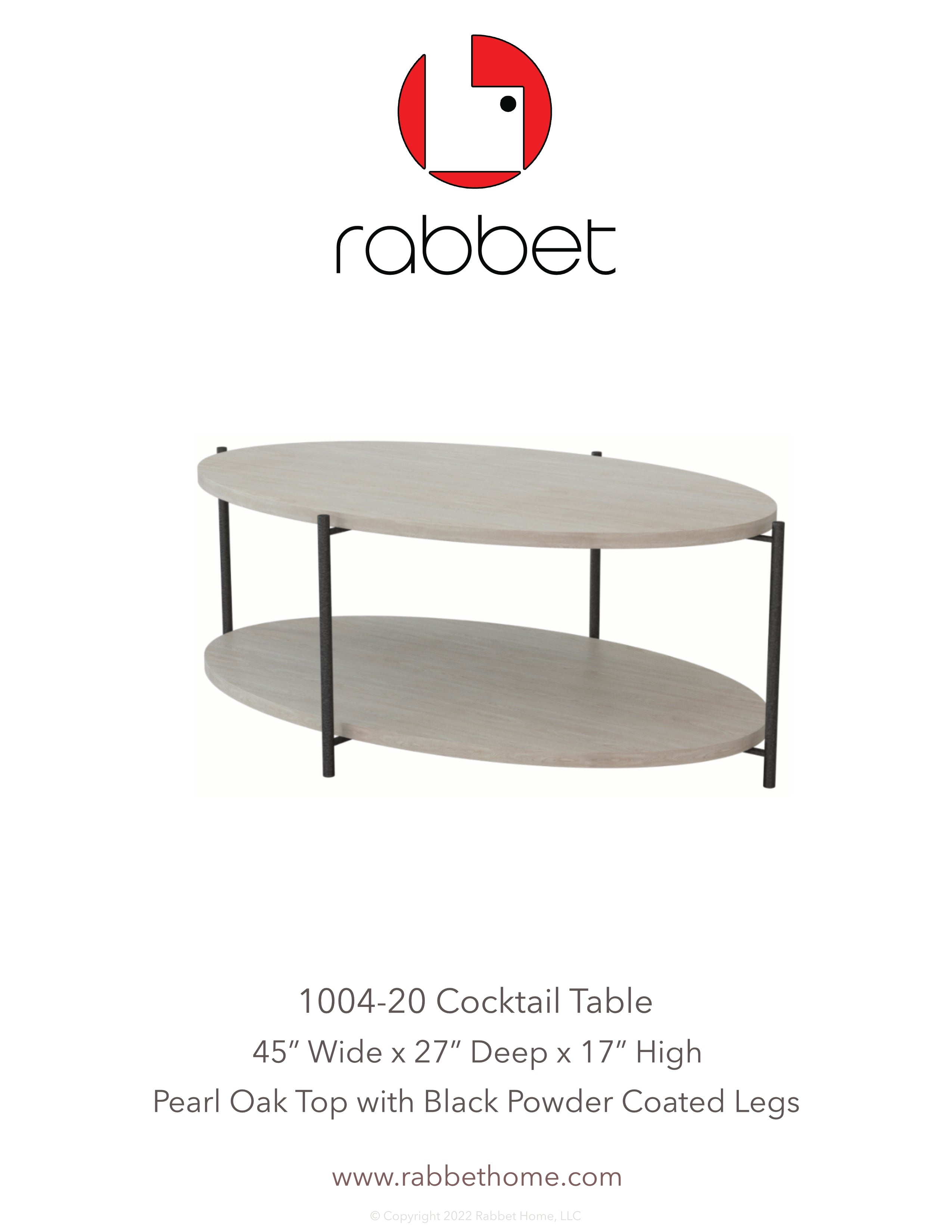 Rabbet Home 1004-20 Cocktail Table shown in Pearl Oak Tear Sheet