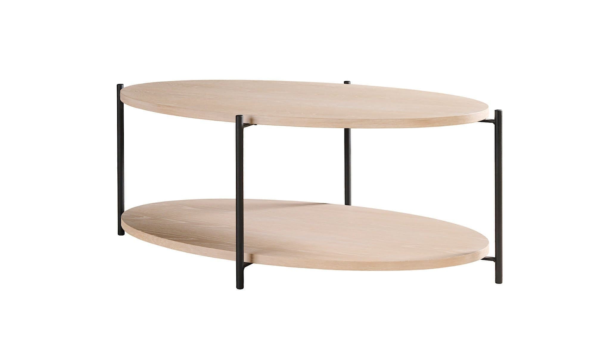 Rabbet Home 1004-20 Cocktail Table Pearl Oak Tops Gunmetal Black Legs Silo