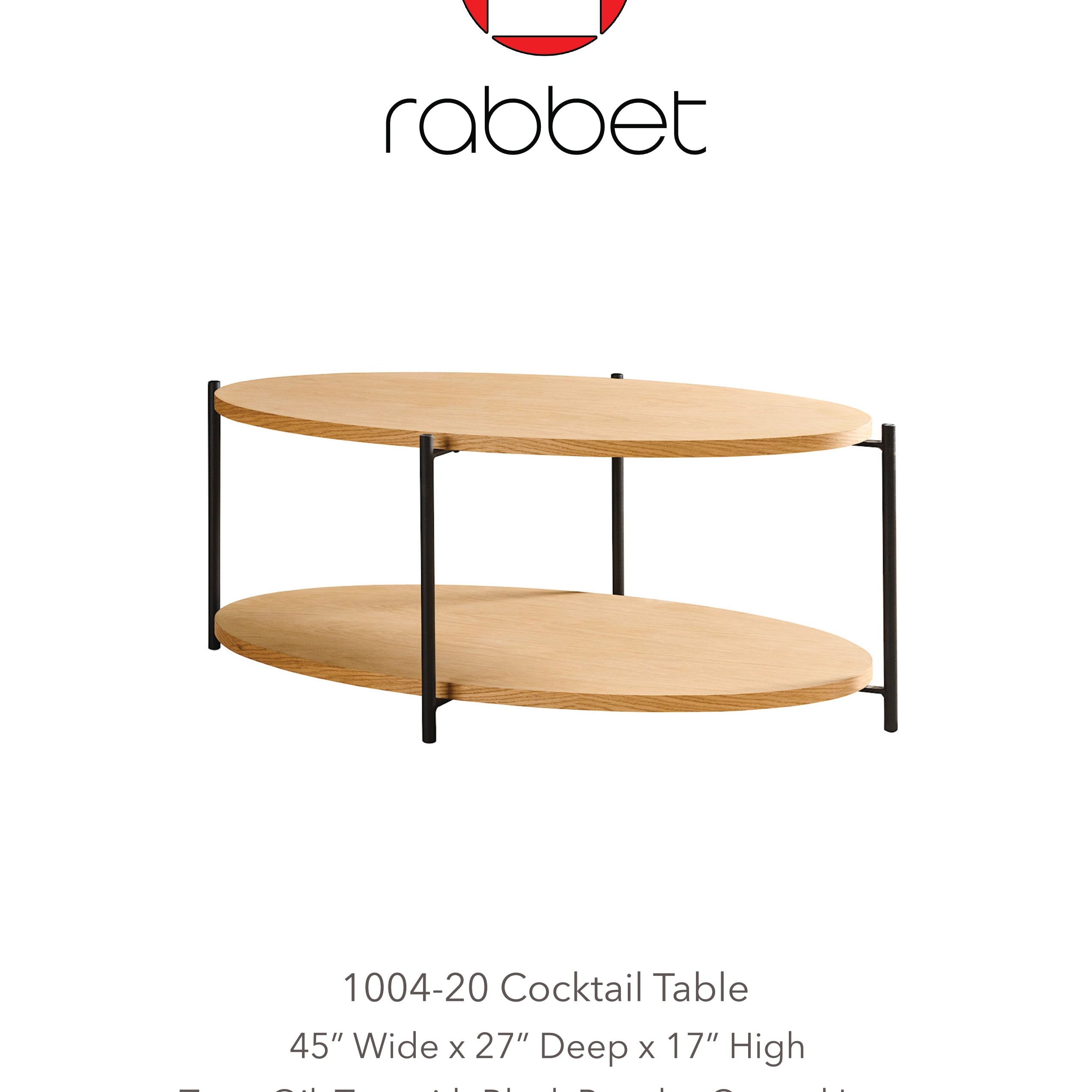 Rabbet Home 1004-20 Cocktail Table shown in Tung Oil Oak Finish Tear Sheet