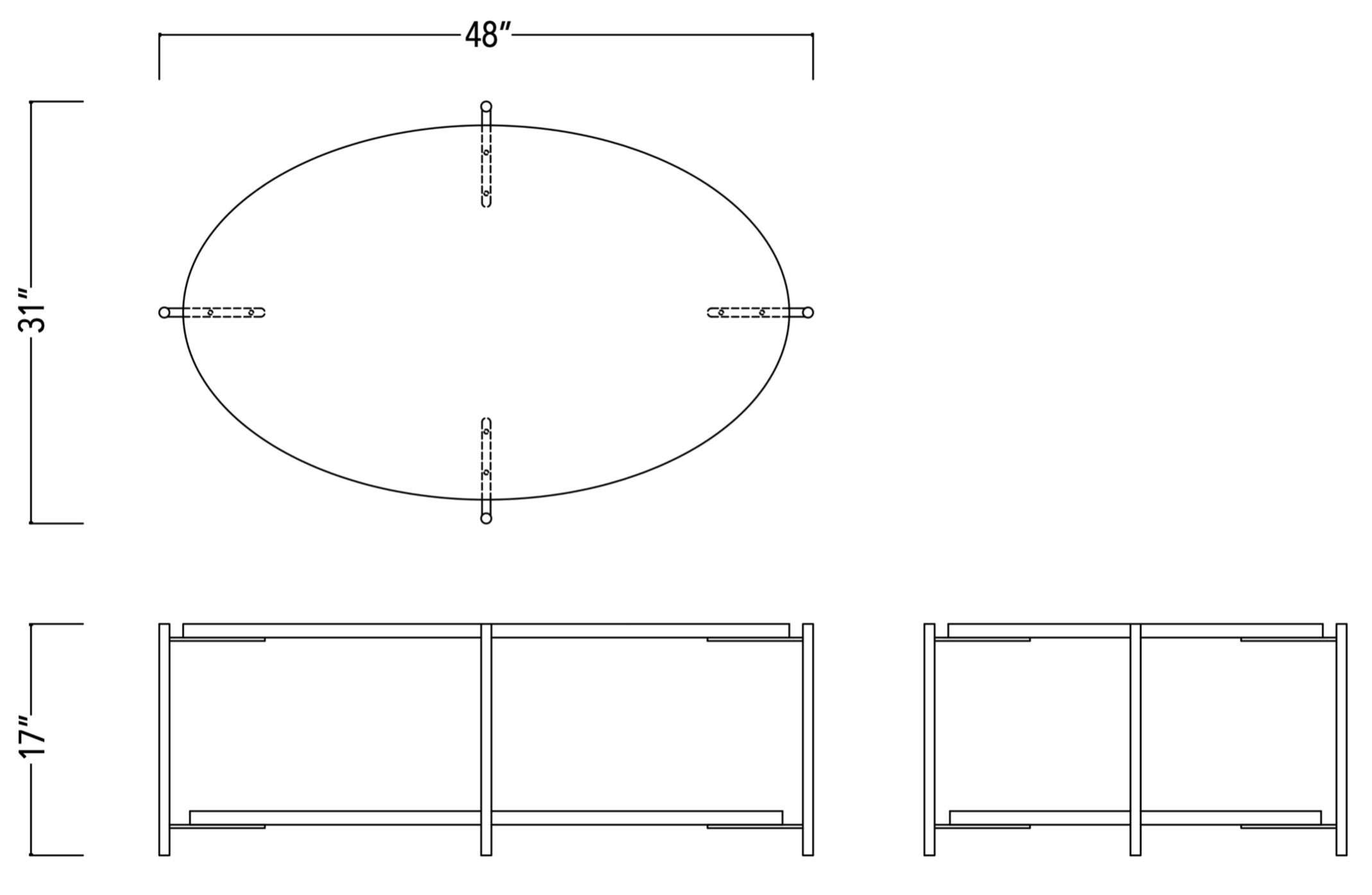 Rabbet Home 1004-20 Cocktail Table Dimensioned Line Drawing