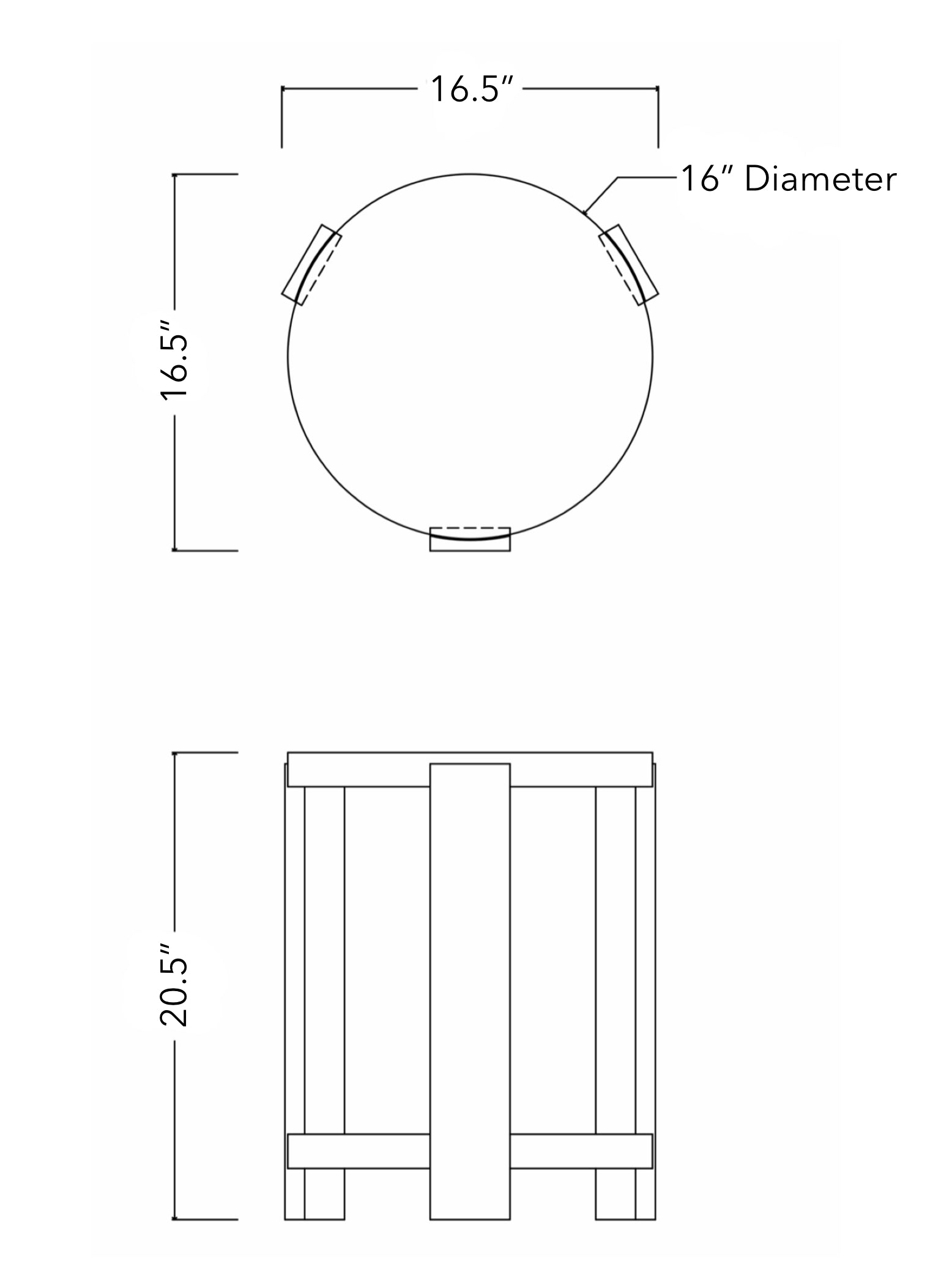 Rabbet Home 1005-10 Drinks Table Dimensioned Line Drawing