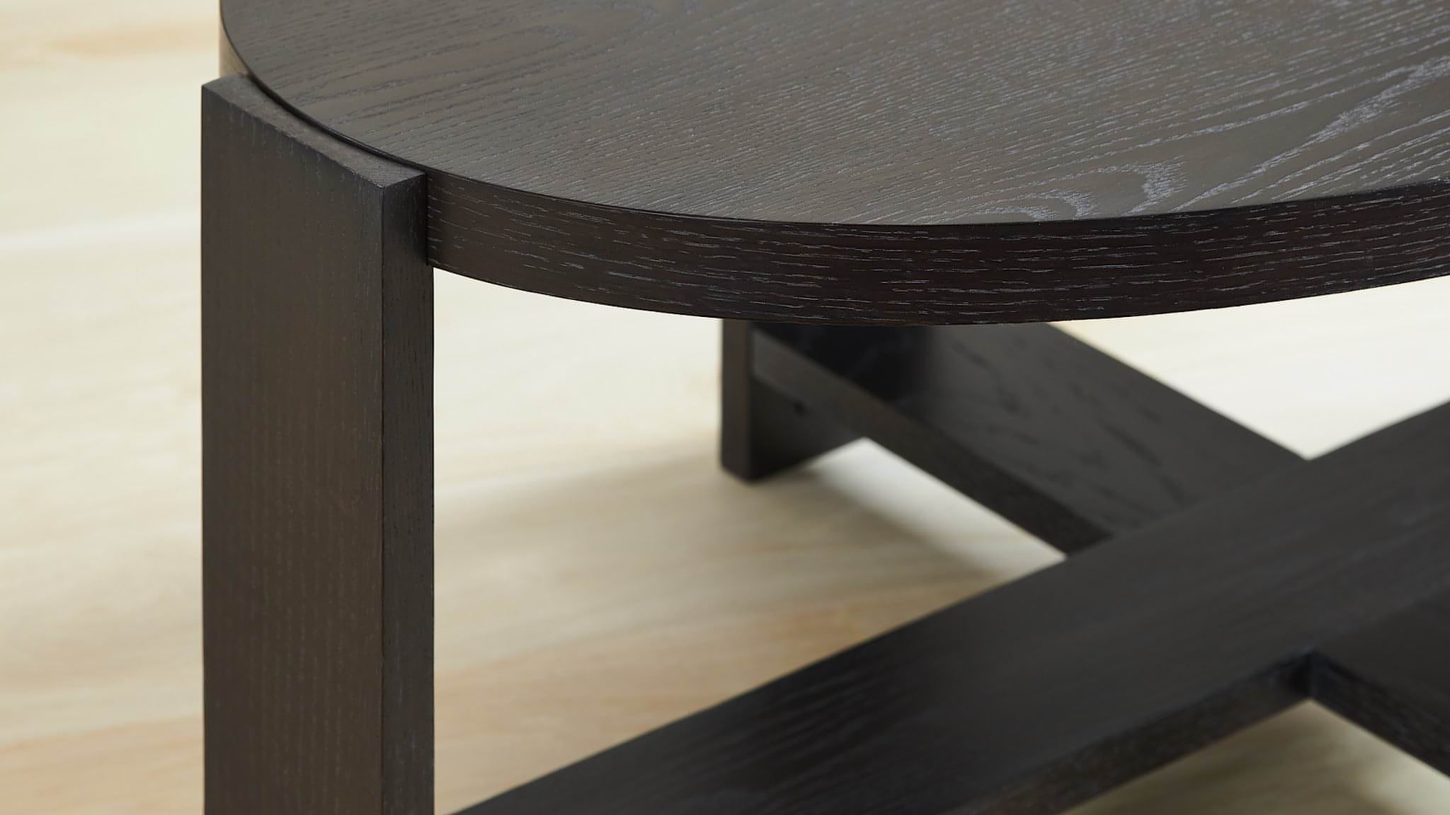 Rabbet Home 1005-20 Cocktail Table Dark Oak Veneered Tops Dark Solid Oak Legs Closeup 4