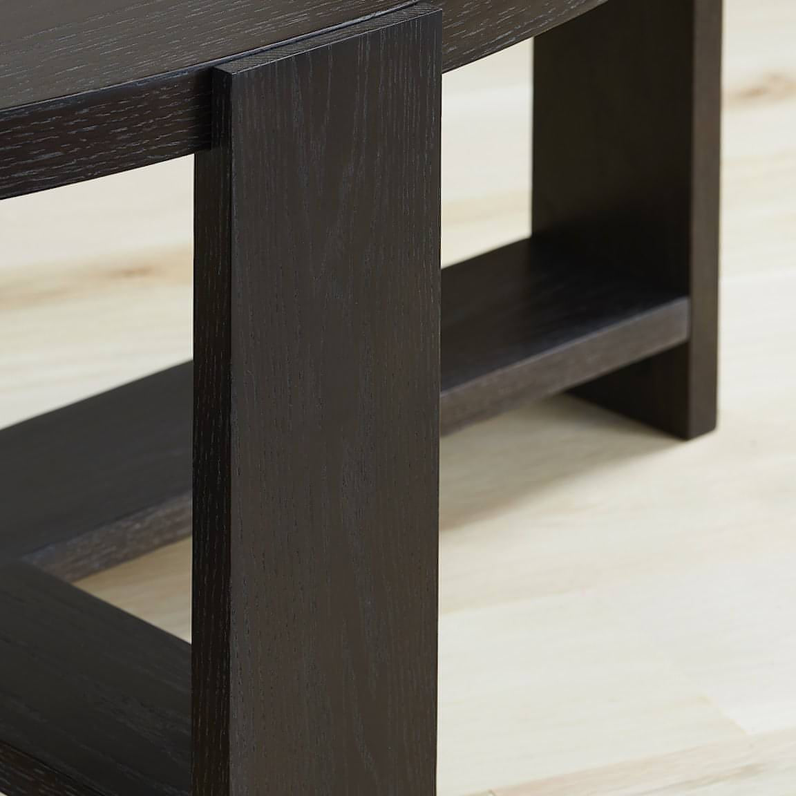 Rabbet Home 1005-20 Cocktail Table Dark Oak Veneered Tops Dark Solid Oak Legs Closeup 3