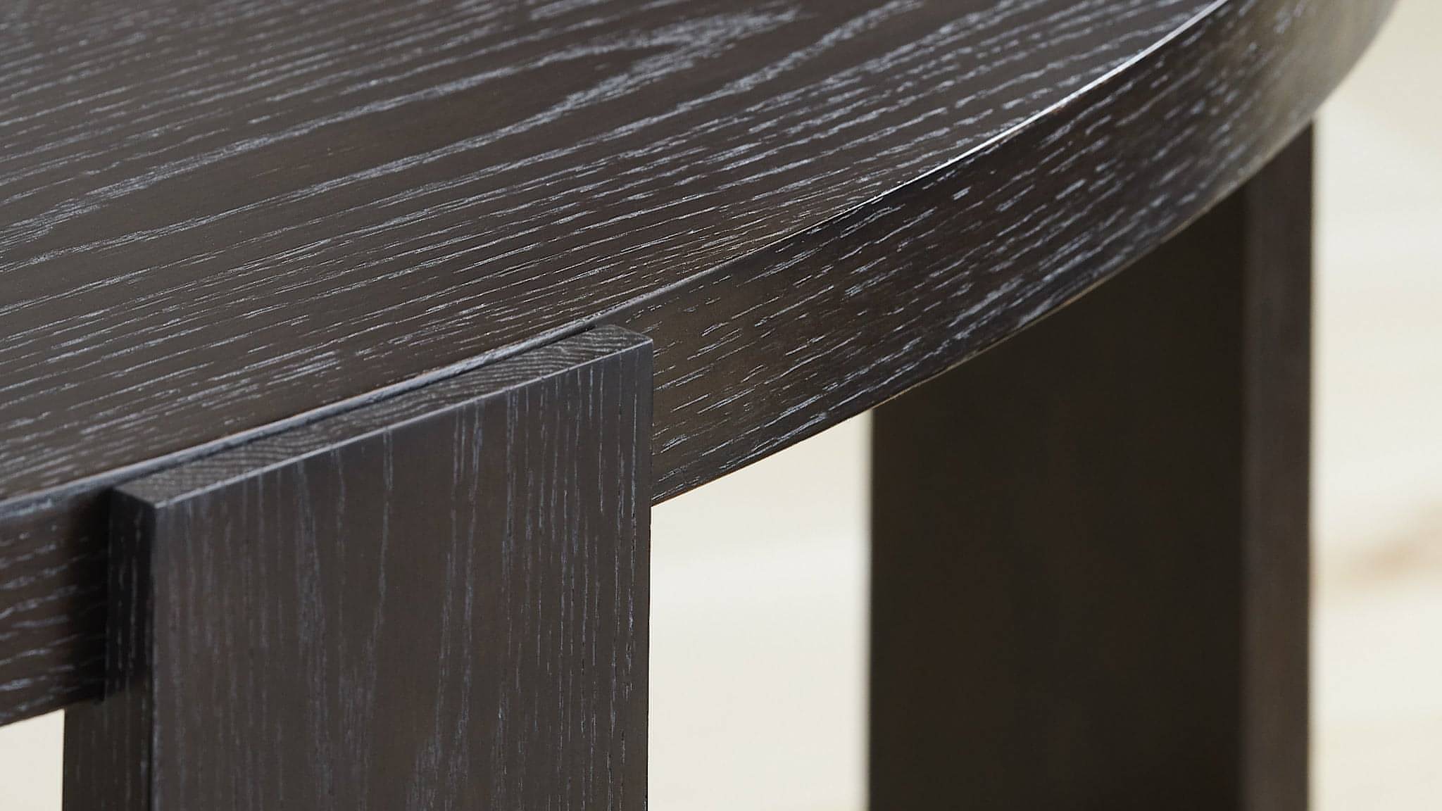 Rabbet Home 1005-20 Cocktail Table Dark Oak Veneered Tops Dark Solid Oak Legs Closeup 2