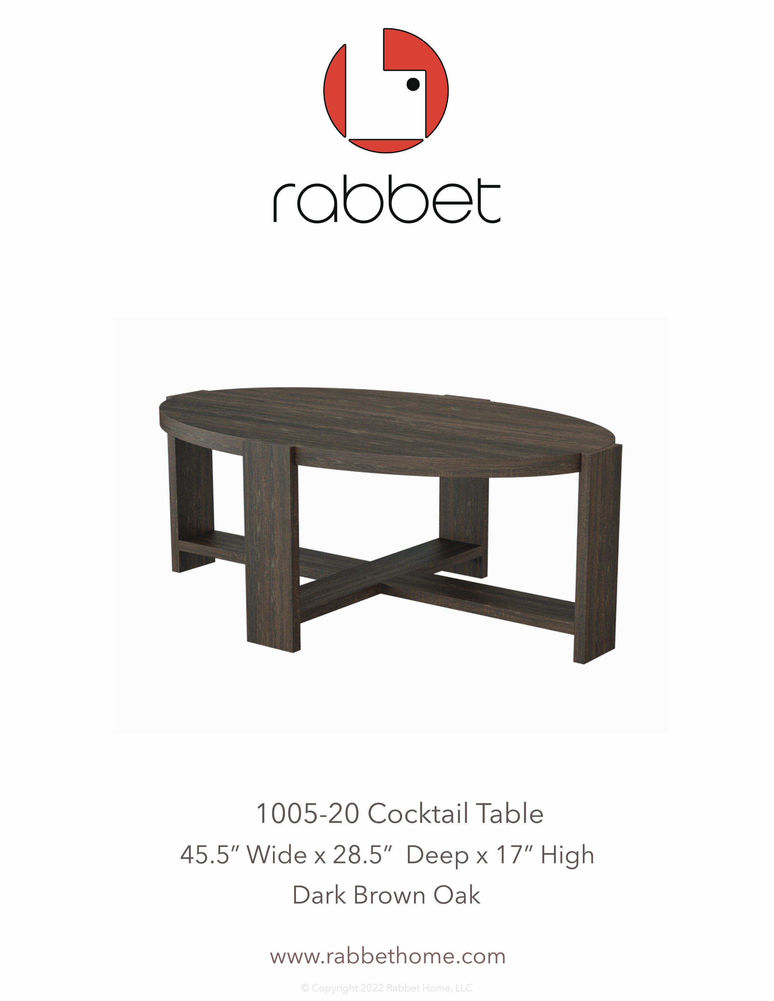 Rabbet Home 1005-20 Cocktail Table Tear Sheet