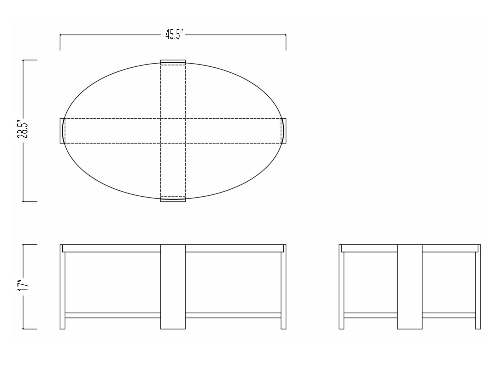 Rabbet Home 1005-20 Cocktail Table Dimensioned Line Drawing