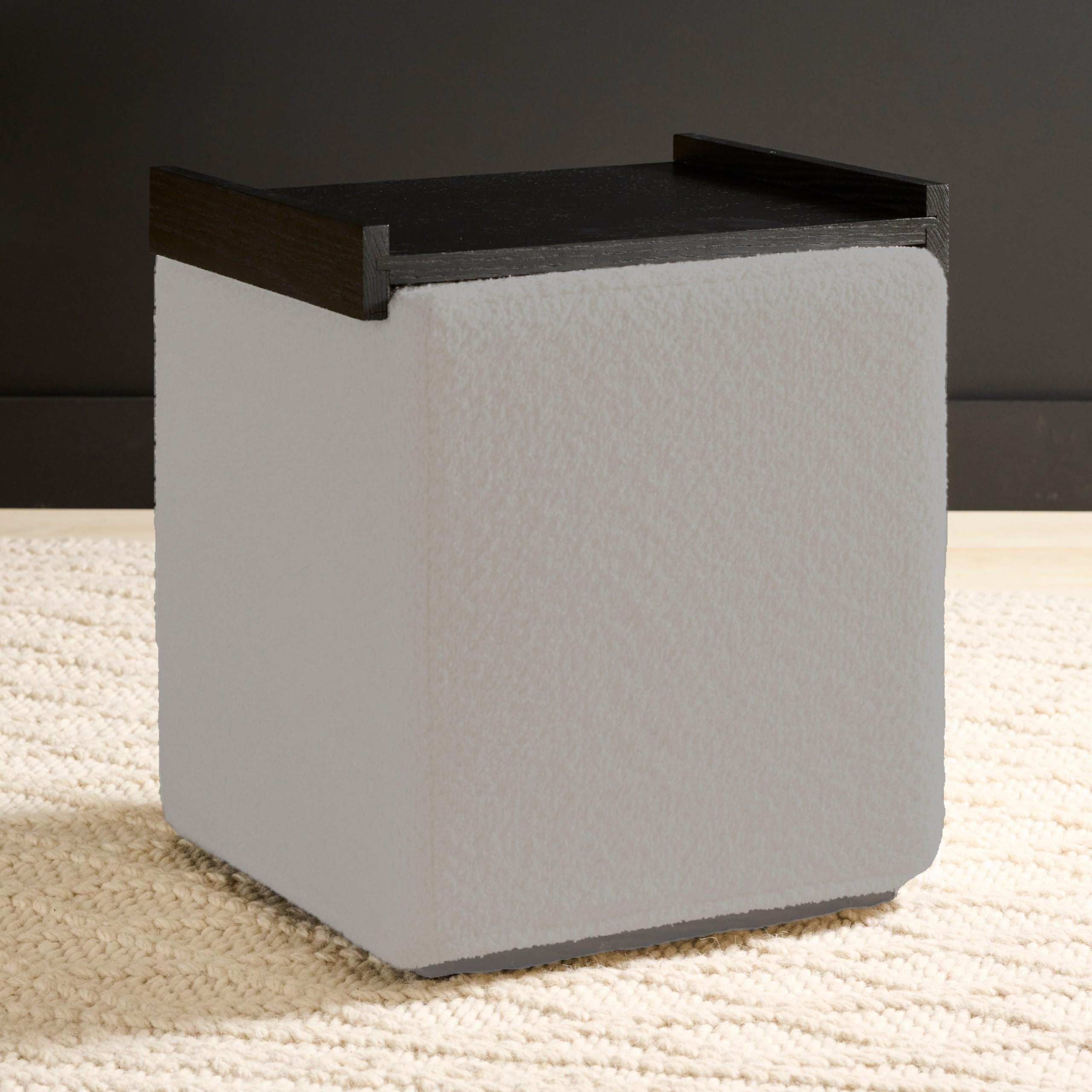 image of the Rabbet Home 1008-70 Ebonized Oak Tray Top Table on top of the Rabbet Home 1008-60 Ottoman.
