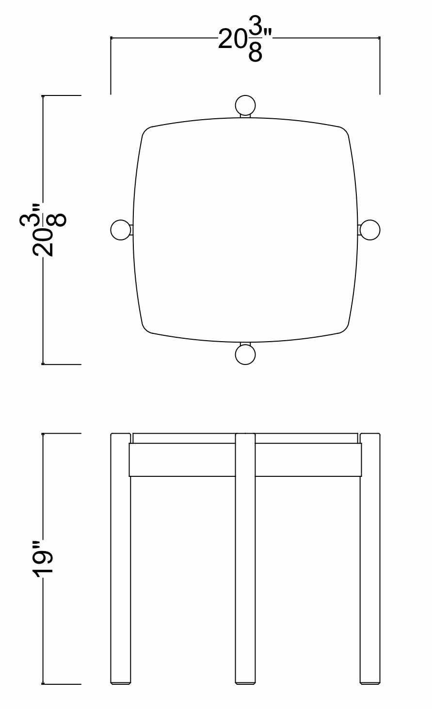 Dimensioned line drawing of the Rabbet Home 1009-10 Drinks Table