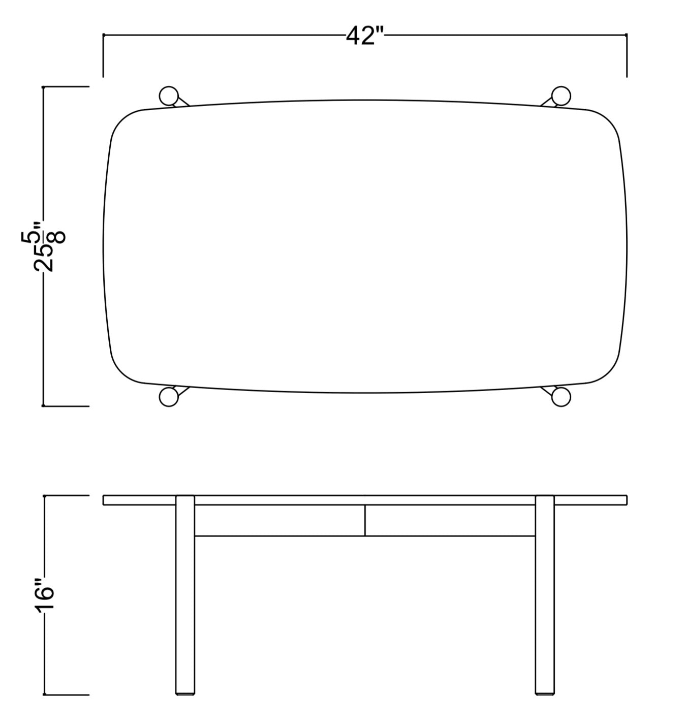 Dimensioned line drawing of the Rabbet Home 1009-20 Cocktail Table