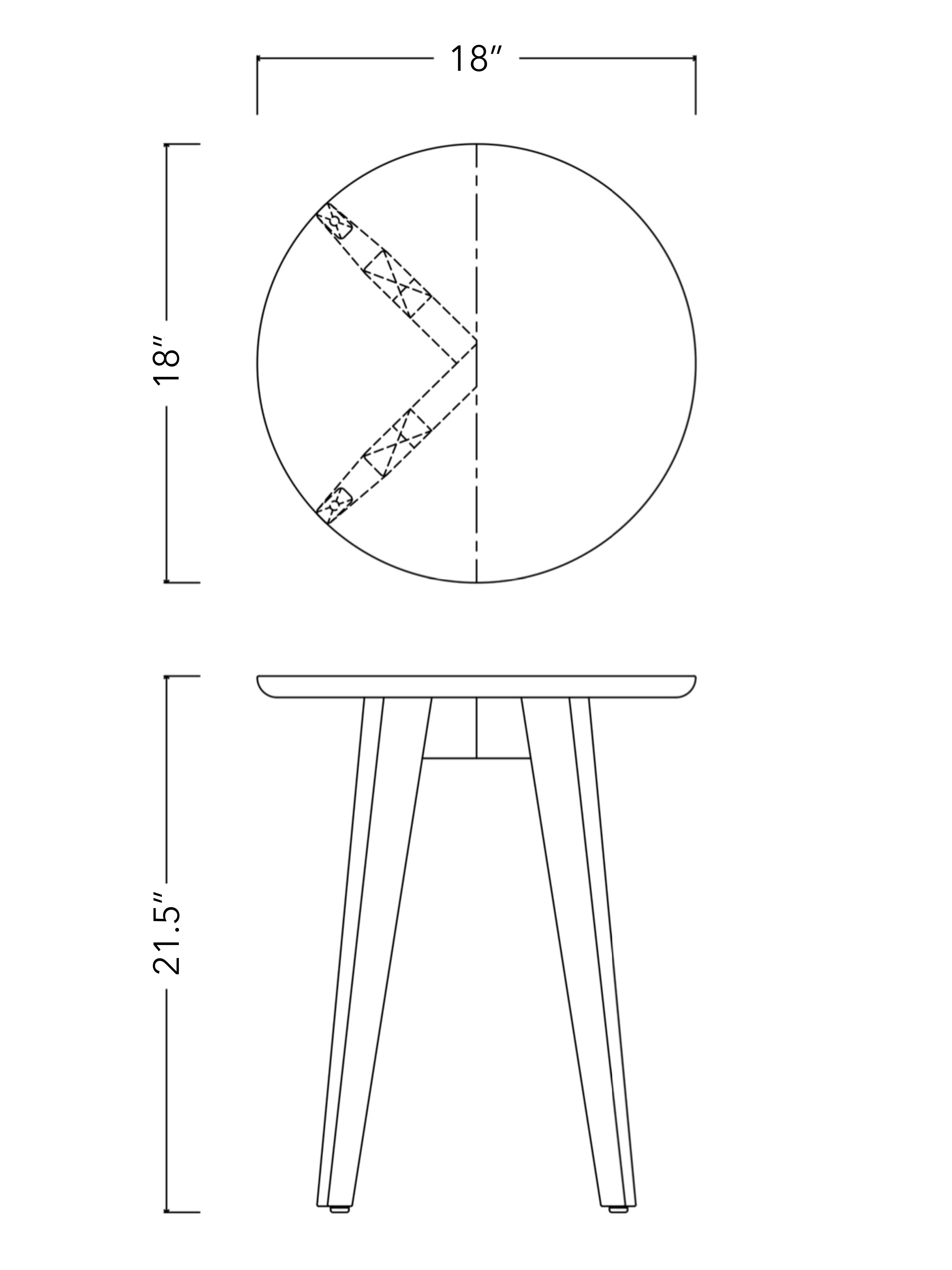 Rabbet Home 1003-10 Drinks Table Dimensioned Line Drawing