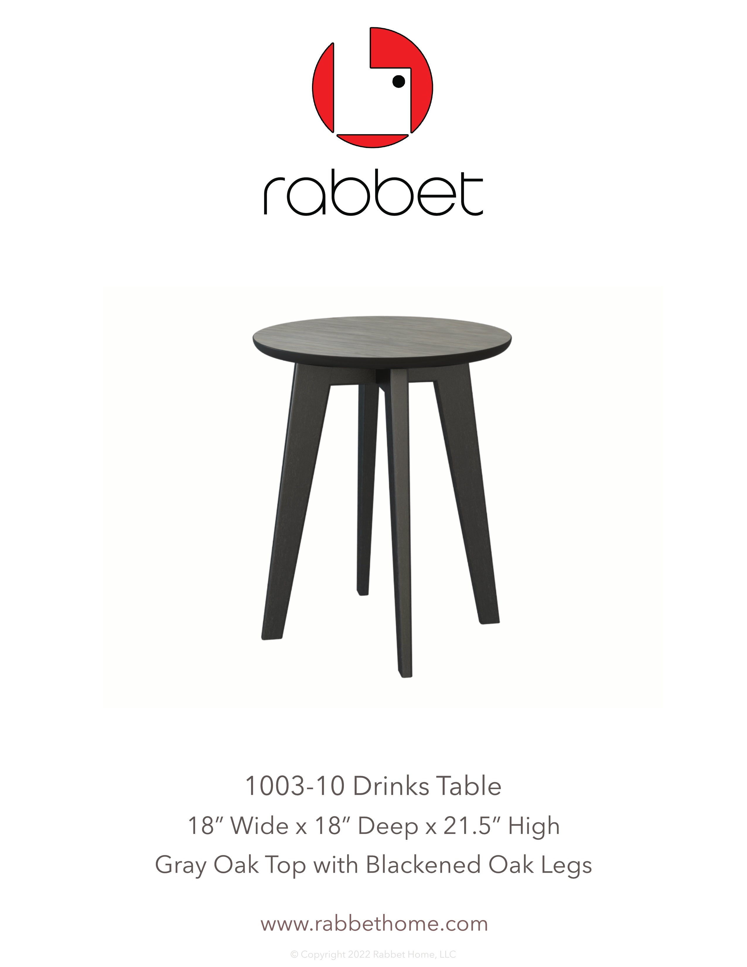 Rabbet Home 1003-10 Drinks Table Grey Oak Top Ebonized Oak Legs Tear Sheet