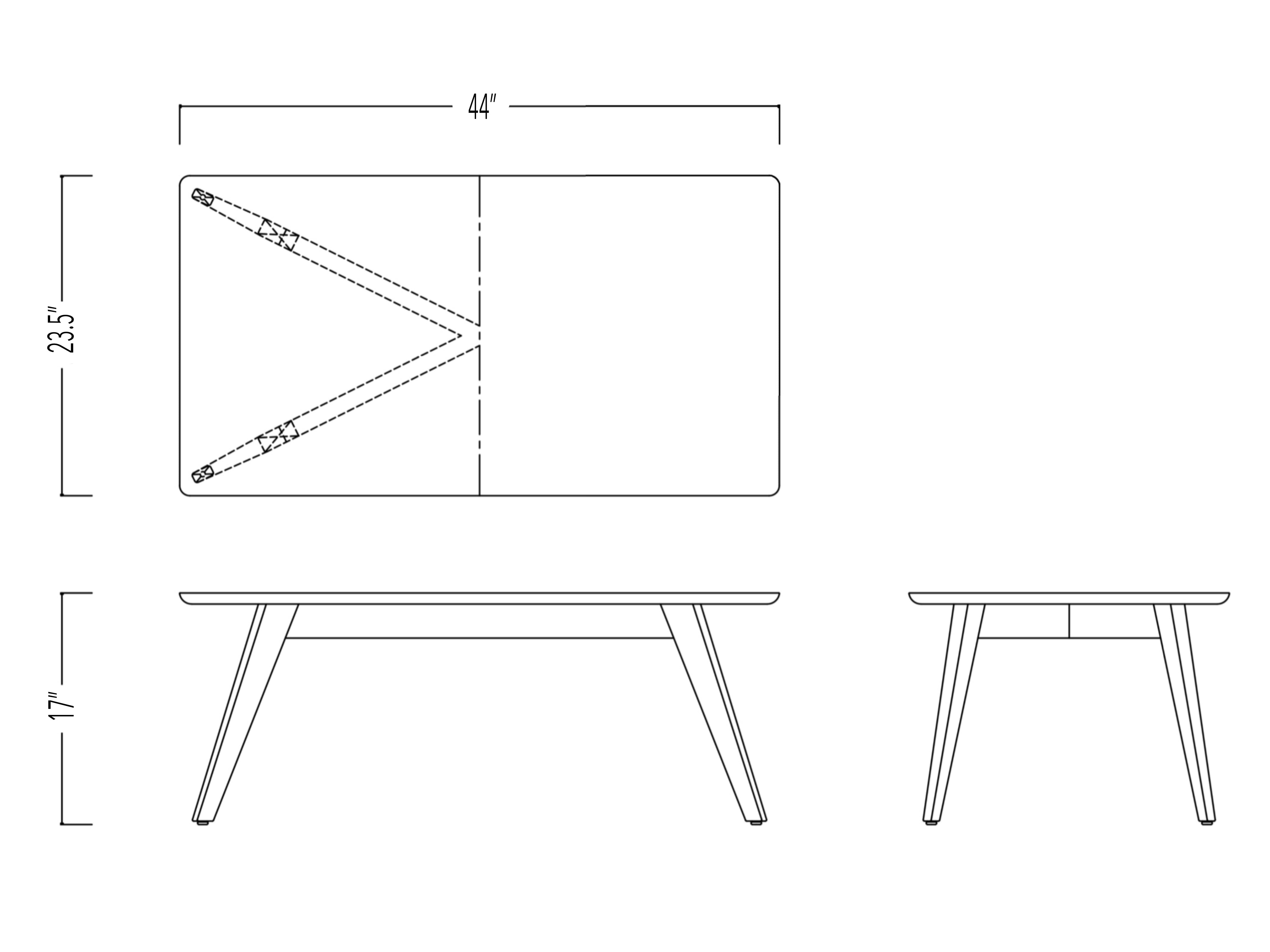 Rabbet Home 1003-20 Cocktail Table Dimensioned Line Drawing