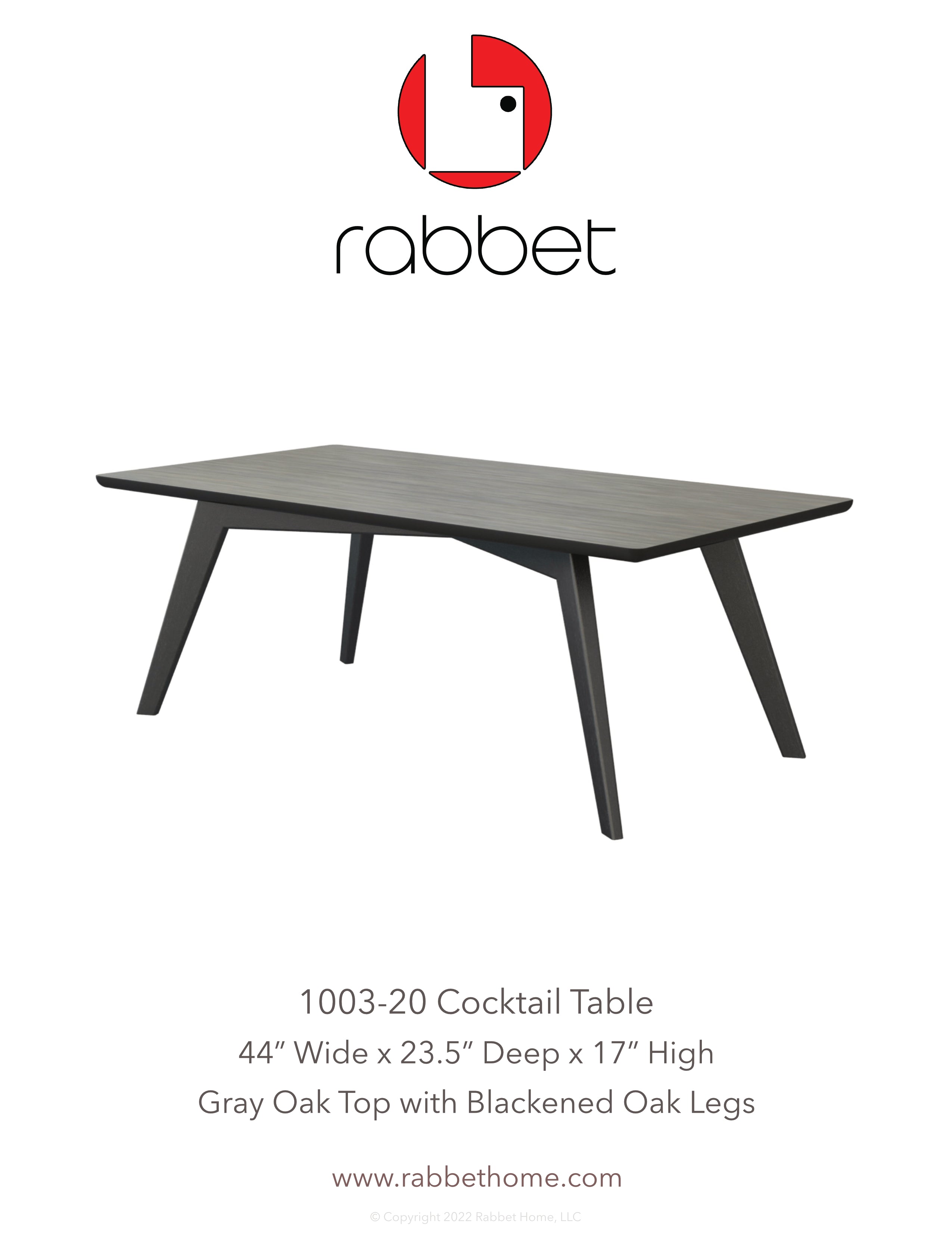 Rabbet Home 1003-20 Cocktail Table Tear Sheet