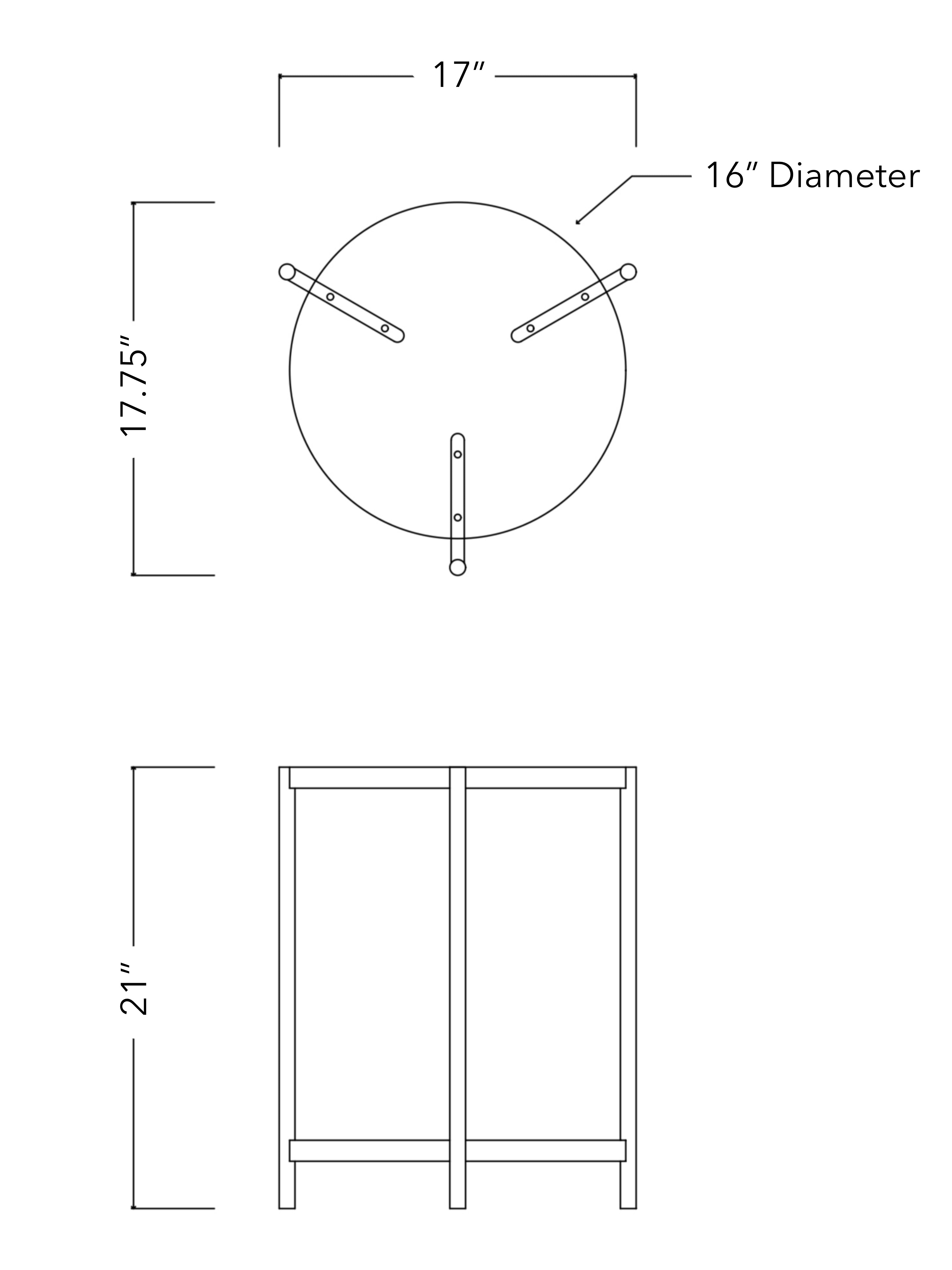 Rabbet Home 1004-10 Drinks Table Dimensioned Line Drawing